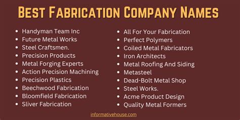 metal fabrication name ideas|fabrication business names.